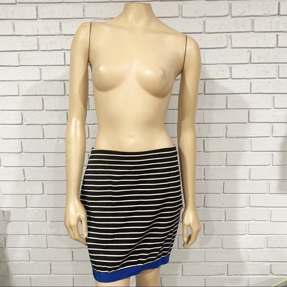 Ann Taylor Black White Striped Bodycon Ponte Mini Skirt Preppy Sz 2